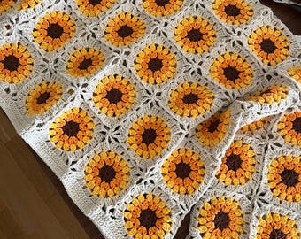 Crochet Sunflower Granny Square Cotton Sweater: Colorful spring Wear