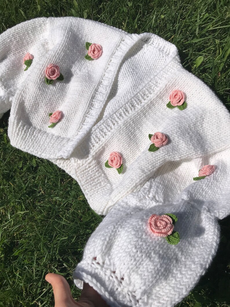 V Cardigan with Roses