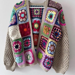 Handmade Crochet Patchwork Cardigan: Boho Cotton Jacket