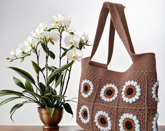 Crochet Granny Square Tote Bag: Retro Hippie Style