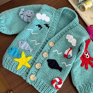 Knitted Sea Animals Cardigan: Cotton and Wool Blend Toddler Sweater