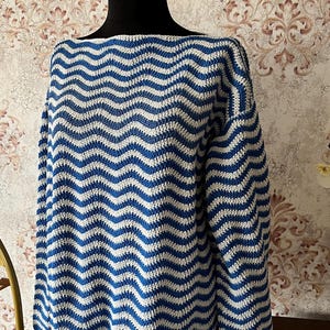 Hand Knitted Cotton Crochet Sweater: Colorful Striped Pullover, gray, blue