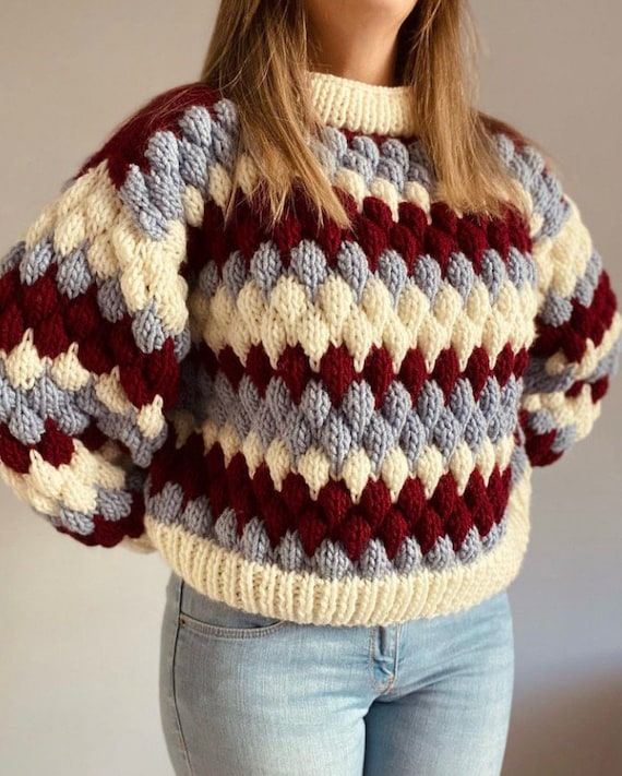 Gestreifter dicker dicker Strickpullover,gestreifter Pullover