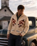 Fox Cardigan Inspired Hail Mary Canadian Style Sweater hand knit wool men's zip sweater product logo
