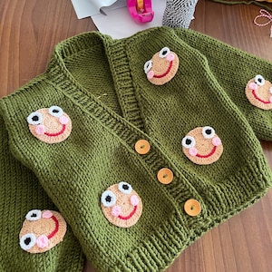 Crochet Frog Cardigan: Wool and Cotton Blend Knit Sweater