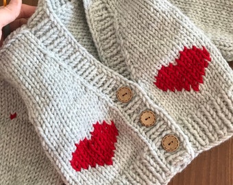 Heart Printed knitwear Baby and Toddler Cardigan, baby heart sweater, baby and kids valentines outfit, Valentine’s Day gift for Baby and kid