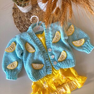 Embroidered Lemon Baby Cardigan: Personalized Knit Citrus Sweater