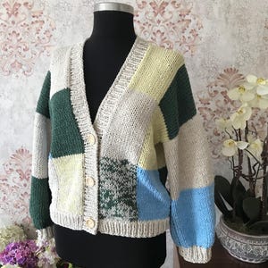 Hand Knit Cotton Patchwork sweater, Patchwork jumper, Harry Styles Cardigan for women, Handmade Jumper, gift for women, colorblock sweater
