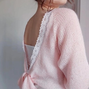 Crochet backless bow sweater, weeding bolero, mohair and Silk Knit Sweater, Luxury Sweater, Loose Knit, Bridal Sweater, bridal shrug