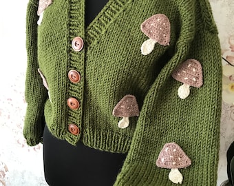 Crochet  %100 Cotton Mushroom Cardigan for women, trendy chunky sweater, oversized Mushroom Knit Jacket, mother’s day gifts, girlfriend gift