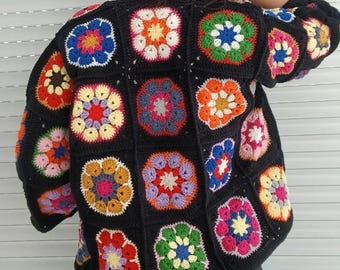 Cárdigan de patchwork de crochet: suéter bohemio hippie de algodón