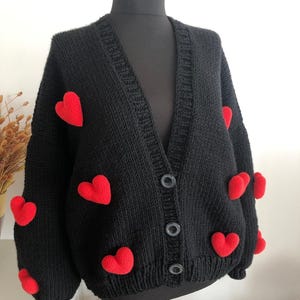 Ready to ship Mother&#39;s day heart sweater, 3d hearts embroideey, chunky cardigan sweater, handmade knit jumper, Women winter stylish clothes