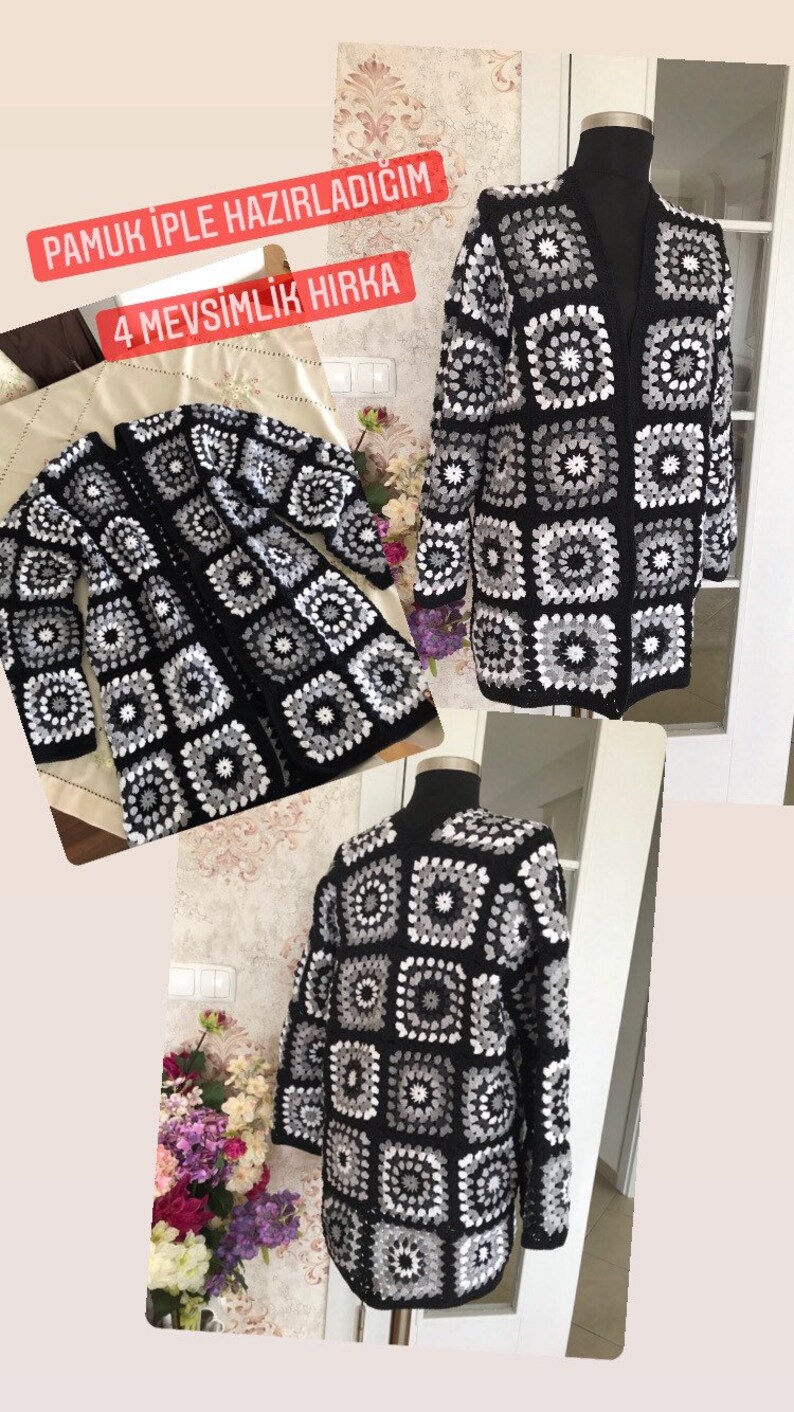 Black and White Granny Square Cardigan for Womenpatchwork Etsy
