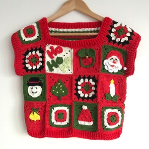 Christmas sweater vest, crochet santa claus cardigan, Christmas outfit, holiday sweater, knit Christmas jumper,Cozy Holiday Waiscoat