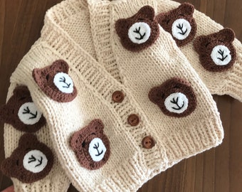 Baby-Teddybär-Tiere-Pullover, 3D-bestickter Teddybär-Kinder-Unisex-Pullover, Kindergeburtstagspullover, gestricktes Baby-Neugeborenen-Geschenk, Babykleidung