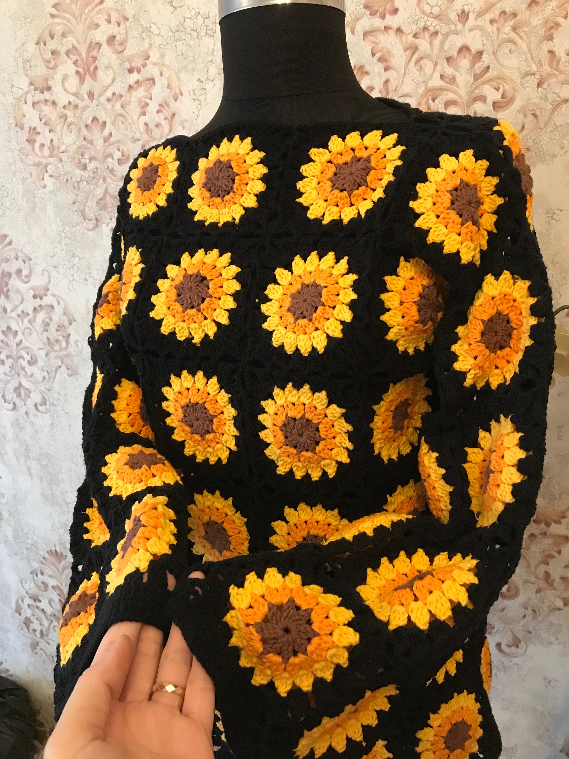 Crochet Sunflower Granny Square Sweater: Boho Festival Jumper - Etsy