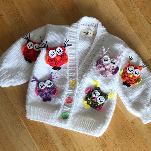 Owl colorful animals baby sweater, knitted sweater for children, crochet kids sweater, knit owl, bird motif sweater, birthday gift for baby