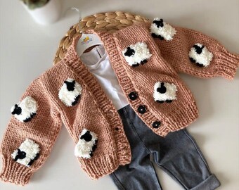 Baby Schaf Tiere Pullover, 3D gestickte Schafe Kinder Strick Pullover, Baby Lamm für Babyparty, personalisierte Baby Neugeborene Geschenk