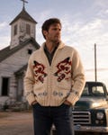 Fox Cardigan \u2013 Hand Knit Wool Sweater Inspired by Hail Mary Wolf Style Cardigan product logo