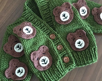 Baby teddy bear animals sweater, 3D embroidered teddy bear kids unisex Sweater, kids birthday sweater, knit Baby Newborn Gift, baby clothing