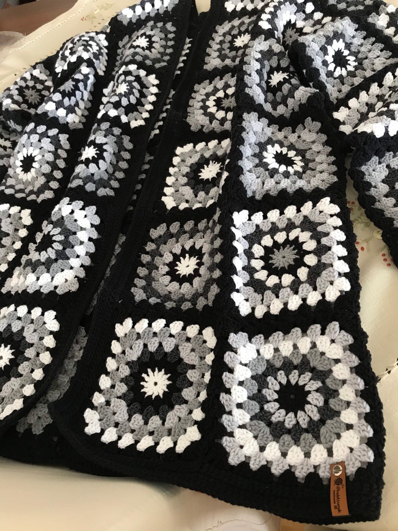 Black and White Granny Square Cardigan for Womenpatchwork Etsy