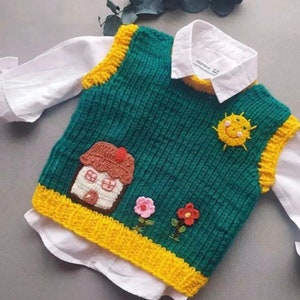 Knitted Baby toddler sweater embroidered flowers soft warm wool vest, baby newborn unique gift for kids vest, Handmade baby toddler sweater