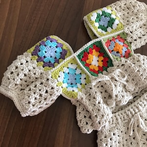 Conjunto de top corto y pantalones cortos de crochet para bebé: conjunto de verano de algodón
