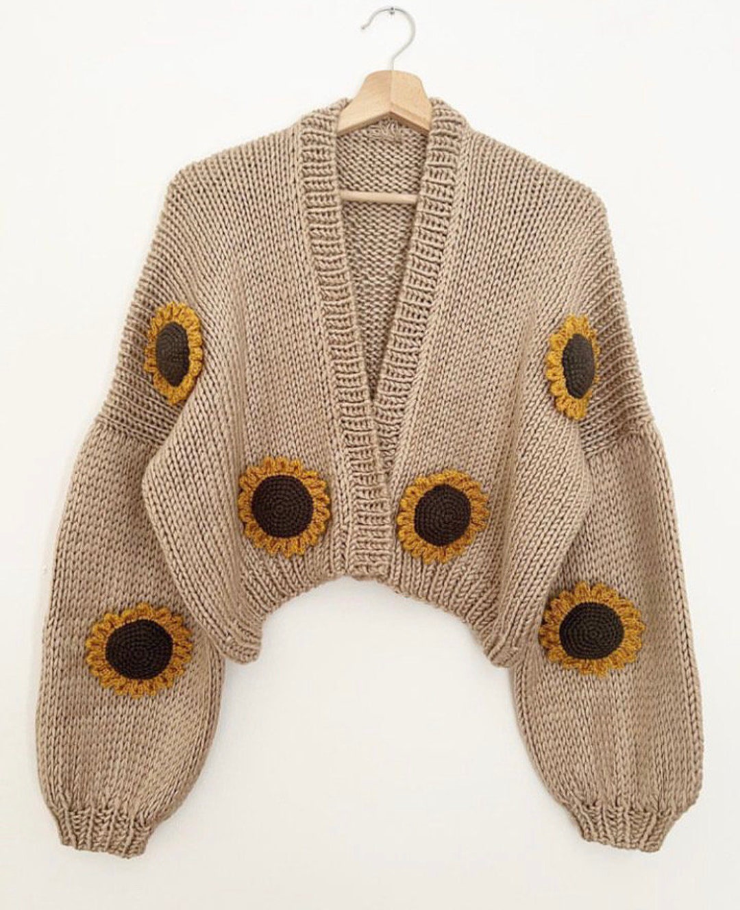 Crochet Sunflower Cardigan, Trendy Women Clothes, Floral