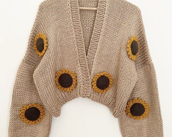 Sunflower Crochet oversized Cardigan for women, knitted Floral Cardigan, sunflower Cardigan, mothers day gift for women, spring clothes