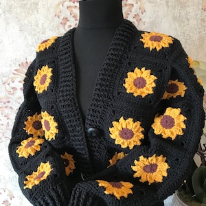 Sunflower Crochet cropped cotton Cardigan for women, handmade floral sweater, women spring clothes, trendy women gift, custom order knitting