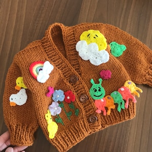Crochet Caterpillar Kids Sweater: Rainbow, Sun, Flower Motif, baby shower gifts, Christmas gifts