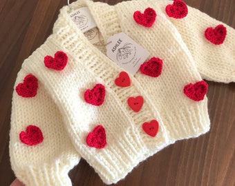 Cardigan pour bébé et tout-petit en tricot imprimé coeur, pull coeur pour bébé, tenue de Saint-Valentin pour bébé et enfant, cadeau de Saint-Valentin pour bébé et enfant