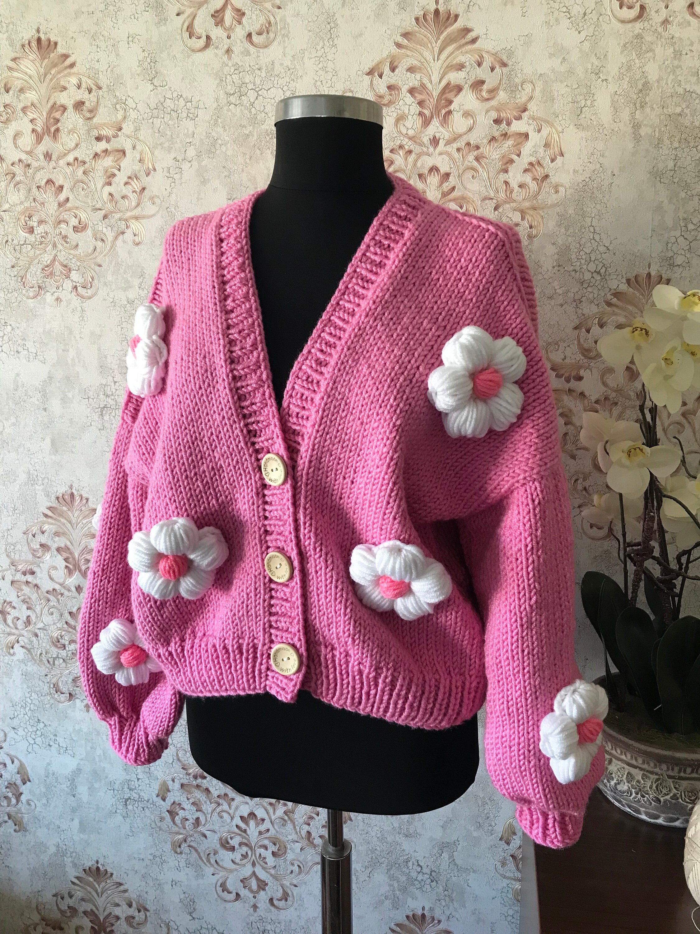 レビュー高評価の商品!の商品をすべて Daisy Jumbo Knit Pink Daisy 3D Women, for Sweater Chunky トップス