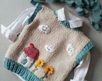 Knitted Baby toddler sweater embroidered flowers soft warm wool vest, baby newborn unique gift for kids vest, Handmade baby toddler sweater