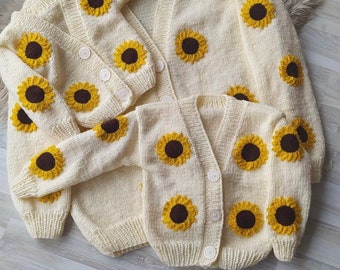 Knit mom and daughter sunflower embroidery sweater, mom daughter sunflower Cardigan, Mom Daughter Combin, mom daughter gifts, new mom gift