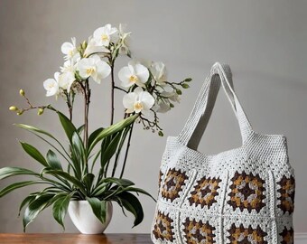 Granny Square Crochet Tote Bag: Retro Boho Hippie Style