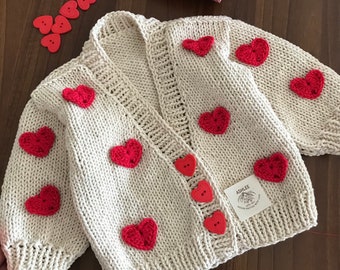 Heart organic cotton Baby and Toddler Cardigan, baby heart sweater, baby and kids valentines outfit, Valentine’s Day gift for Baby and kids