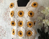 Crochet Sunflower Sweater Vest, Knit Floral Sweater Vest