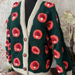 Green Mushroom Knit Cardigan, Cottagecore Sweater, Goblincore Clothing, Cozy Cardigan, Unique Gift for her, fall cardigan, crochet cardigan