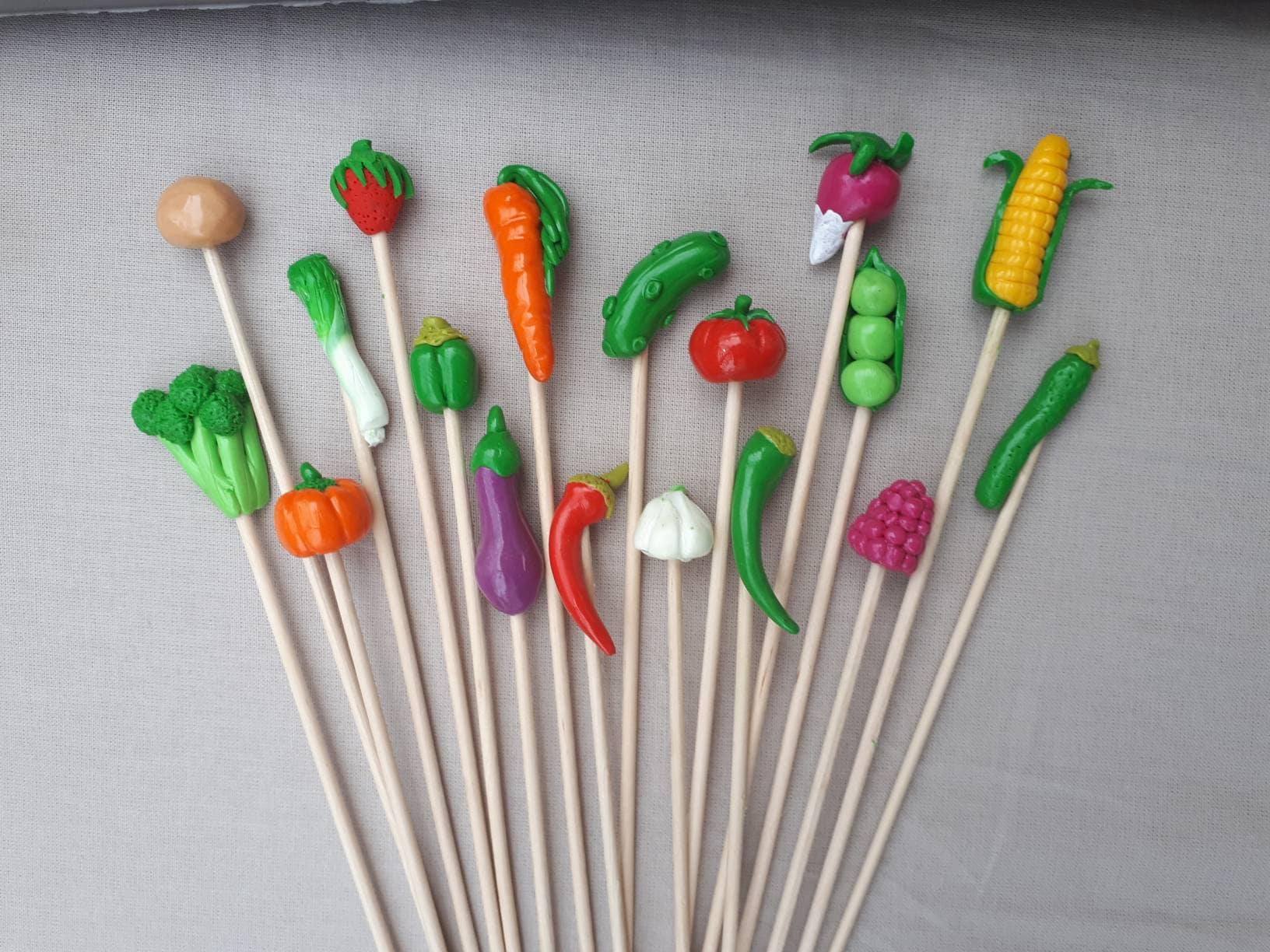 Pics Décoratif de Jardin/Pour Plants Légumes Fait Main | Fimo Miniature Réaliste Idée Cadeau/ Déco P