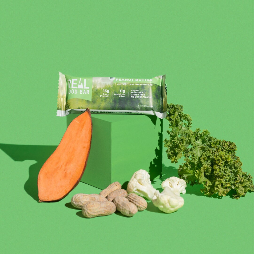 Real Food Bar Vegan Protein Bar Peanut Butter, 15g Plant Protein, No