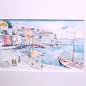 Acquerello, Acquerello su carta, Isola di Hydra, Arte greca, Dipinto originale