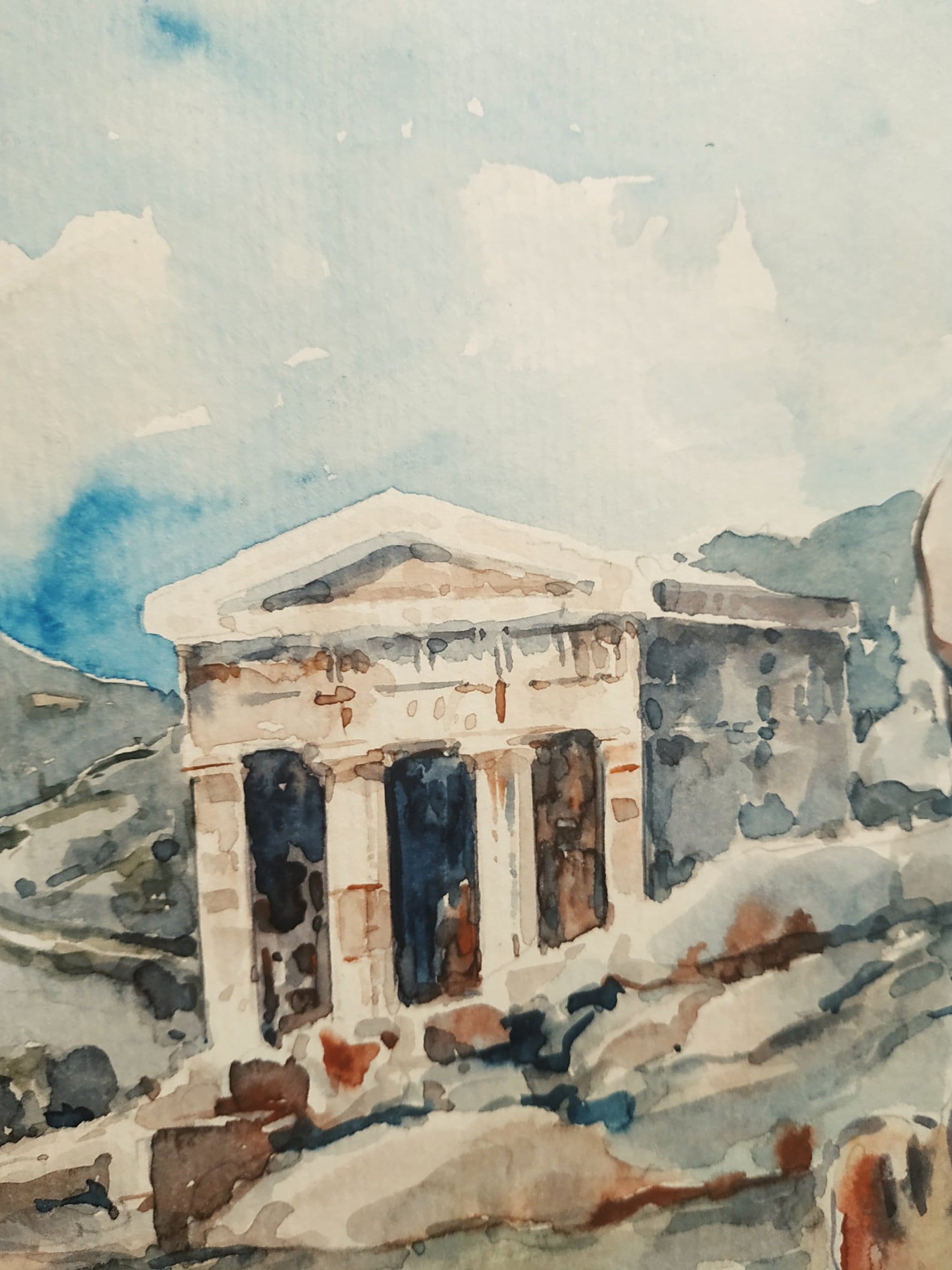 Greece Watercolor Painting Temple Of Delphi Original Greek Painting greece-watercolor-painting-temple-of-delphi-original-greek-painting