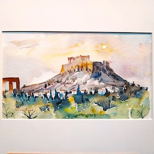 Acropolis Watercolor Painting, Parthenon Athens, Greek History, Original Acropolis Painting