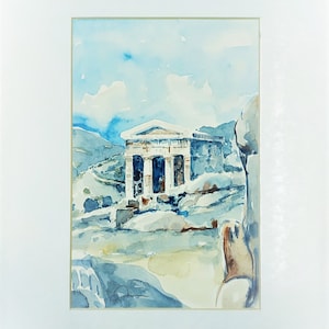 Greece Watercolor Painting, Temple of Delphi, Original Greek Painting, Greek Art