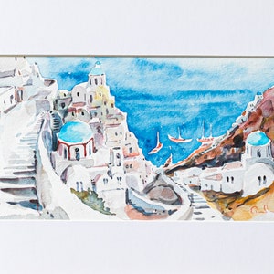 Water color painting,Water color on paper, Santorini island,Greek art,Original Painting