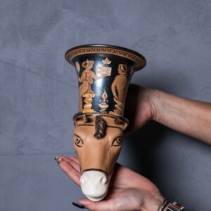 Rhyton,Drinking Vessel,Donkey Head Vessel,Red Figure Rhyton,Dinking Cup,terracotta, decorated in the red-figure technique,symposium cup,art