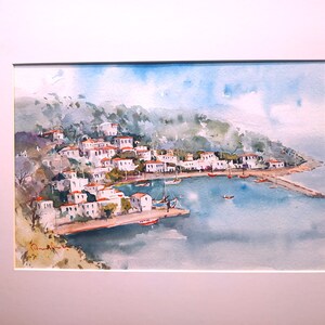 Acquarello, Acquarello su carta, Isola di Idra, Arte greca, Pittura originale, Porto di Idra