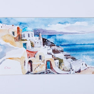 Santorini Island,Watercolor Art,Caldera  View,Cyclades Islands