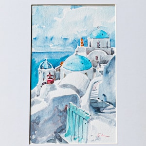 Water color painting,Water color on paper, Santorini island,Greek art,Original Painting